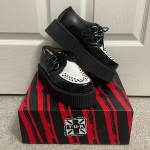 NWT TUK leather black and white tuxedo creepers platform shoes unisex